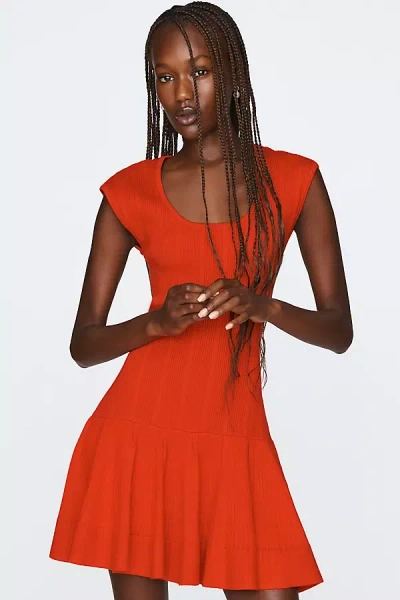 Maeve Beca Ribbed Sweater Fit & Flare Mini Dress By  In Red