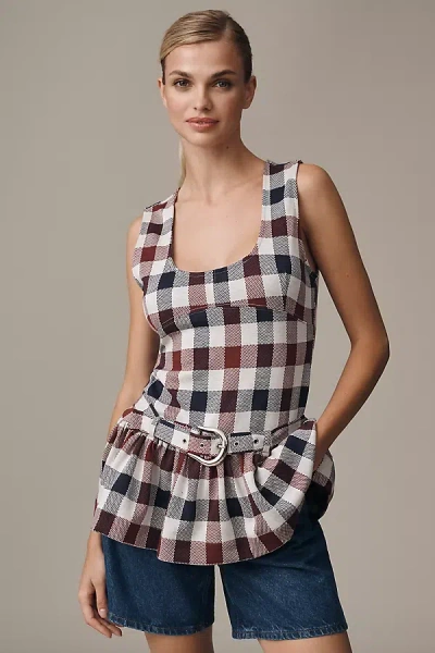Maeve Belted Drop-waist Peplum Tank Top In Multi