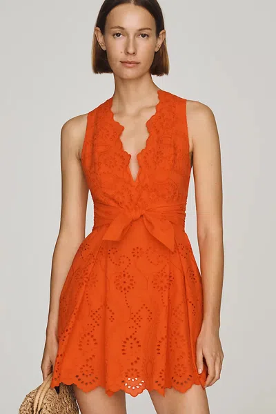 Maeve Belted Eyelet Mini Dress In Orange