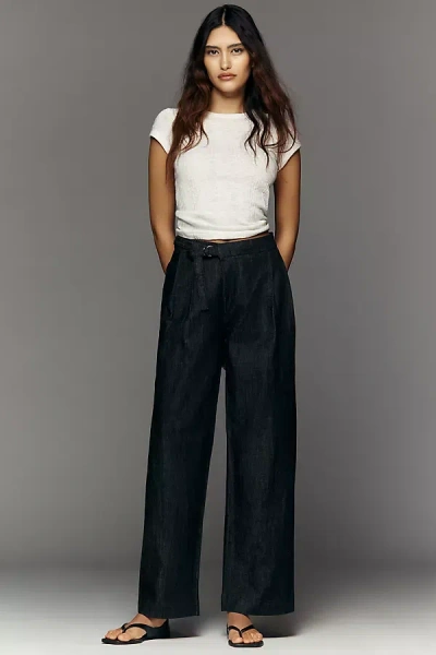 Maeve Belted Pleated High-rise Wide-leg Jeans In Black