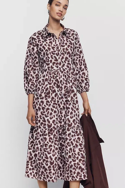 Maeve Bettina 100% Cotton Midi Shirtdress In Brown