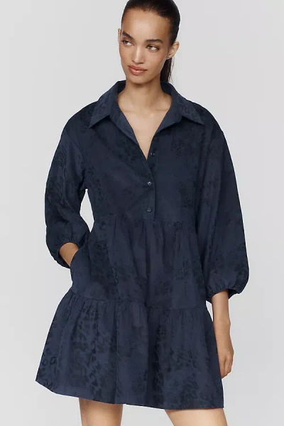 Maeve Bettina Corduroy Tiered Mini Shirtdress In Grey