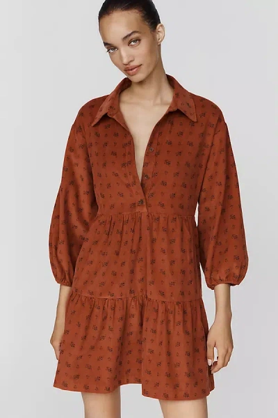 Maeve Bettina Corduroy Tiered Mini Shirtdress In Orange