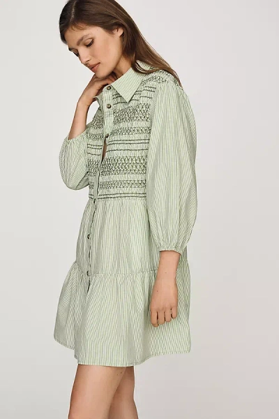 Maeve Bettina Cotton Mini Shirt Dress In Green