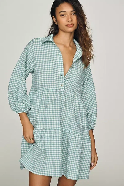 Maeve Bettina Mini Tiered Shirt Dress By  In Blue