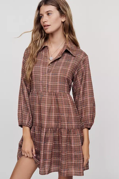 Maeve Bettina Plaid Mini Shirtdress In Brown
