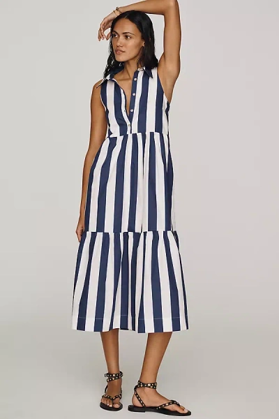 Maeve Bettina Sleeveless Tiered Shirt Dress By  In Blue
