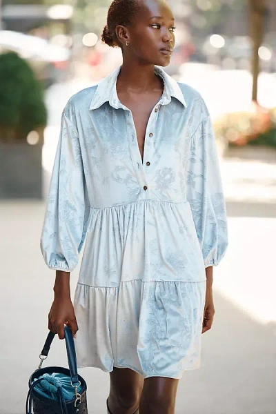 Maeve Bettina Velvet Tiered Mini Shirtdress In Multi