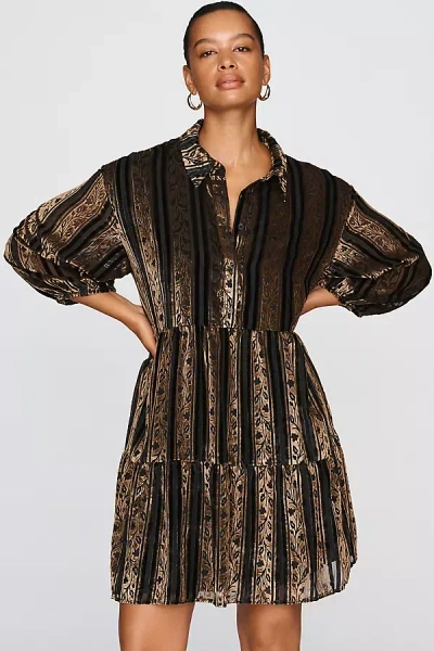 Maeve Bettina Velvet Tiered Mini Shirtdress In Brown