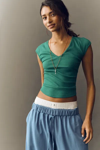 Maeve Betty V-neck Baby Muscle Tee In Green