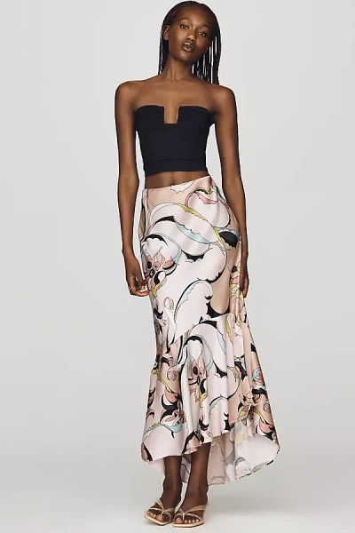 Maeve Bias Cut Satin Midi Skirt In Multi