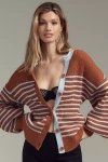 Maeve Blouson Sleeve Crew-neck Cardigan Sweater In Brown