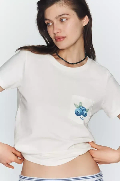 Maeve Blueberry Pocket T-shirt Top In White
