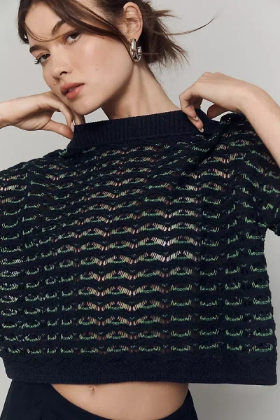 Maeve Boat-neck Contrast-stitch Sweater In Blue