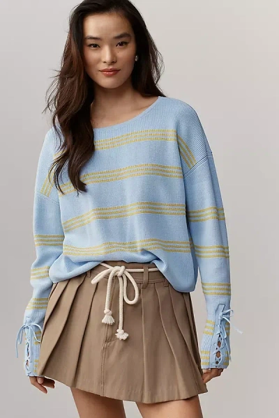 Maeve Boat-neck Lace-up-sleeve Sweater In Blue