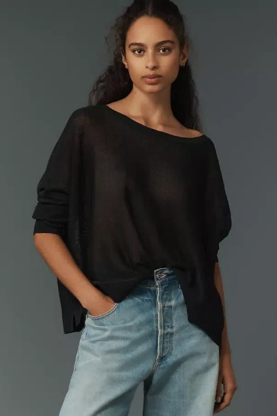 Maeve Boat-neck Sheer Linen Sweater In Black