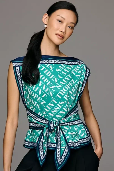 Maeve Boat-neck Sleeveless Tie-front Top In Green