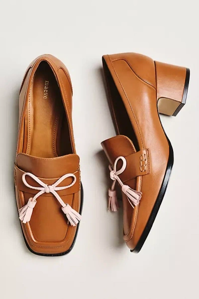 Maeve Bow Detail Loafer Heels In Brown