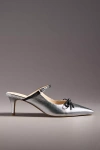 Maeve Bow Kitten-heel Mules In Silver