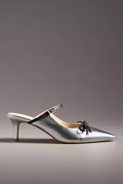 Maeve Bow Kitten-heel Mules In Silver