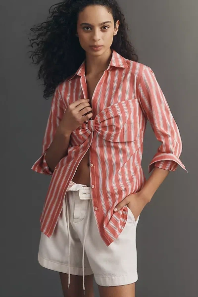 Maeve Bow Long-sleeve Buttondown Top In Pink