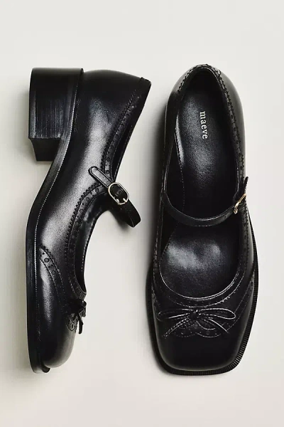 Maeve Bow Mary Jane Brogue Heels In Black
