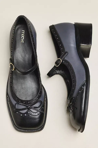 Maeve Bow Mary Jane Brogue Heels In Black