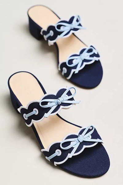 Maeve Bow Scalloped Double-strap Block Heels In Blue