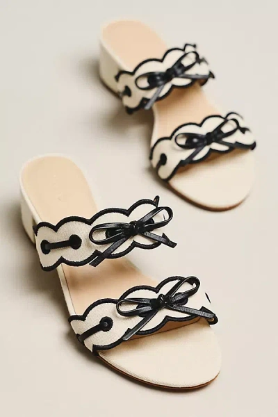 Maeve Bow Scalloped Double-strap Block Heels In White