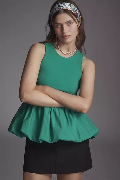Maeve Bubble Peplum Tank Top In Green