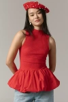 Maeve Bubble Peplum Tank Top In Red