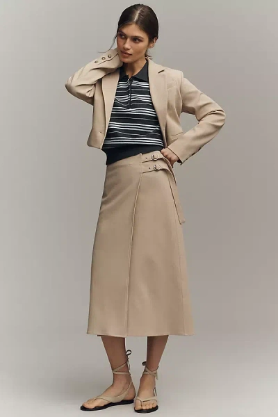 Maeve Buckled Wrap Midi Skirt In Neutral