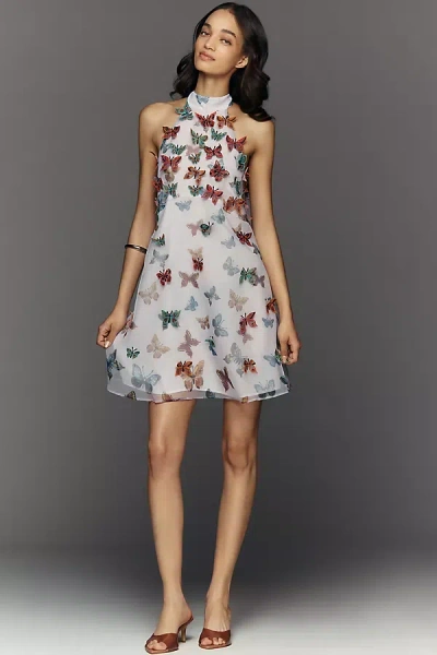 Maeve Butterfly Halter Mini Dress In White