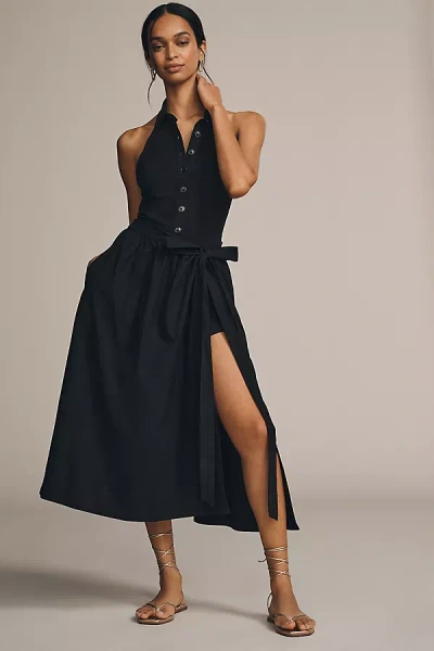 Maeve Button-front Romper Dress In Black