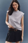 Maeve Button-sleeve Popover Top In Blue