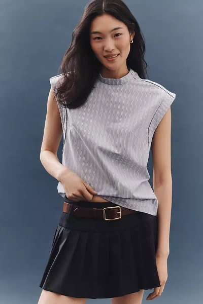 Maeve Button-sleeve Popover Top In Blue
