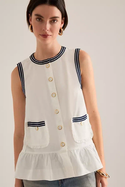 Maeve Button-front Ruffle Vest In White