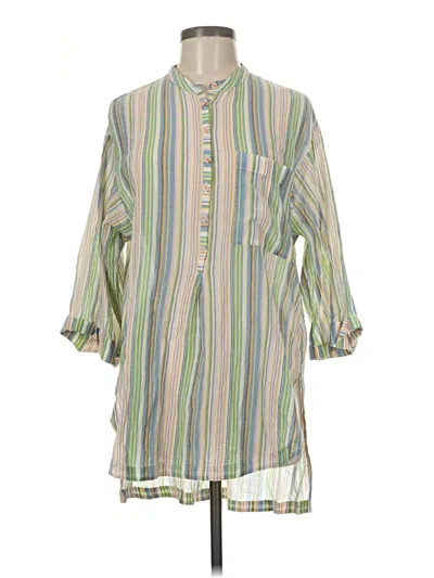 Pre-owned Maeve By Anthropologie 3/4 Sleeve Button Down Shirt In Green
