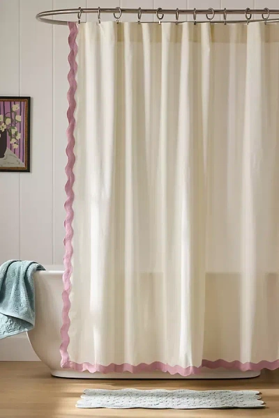 Maeve By Anthropologie Embroidered Scalloped Cotton Shower Curtain In Pink