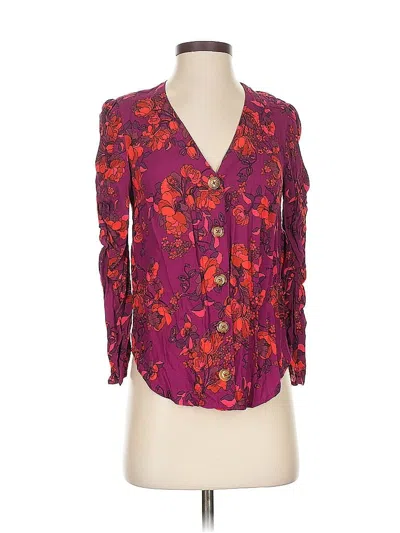 Pre-owned Maeve By Anthropologie Long Sleeve Blouse In Purple