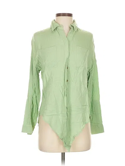 Pre-owned Maeve By Anthropologie Long Sleeve Button Down Shirt In Green