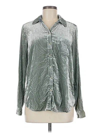 Pre-owned Maeve By Anthropologie Long Sleeve Button Down Shirt In Green