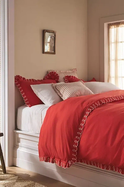 Maeve By Anthropologie Looped Organic Percale Duvet Cover In Red