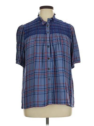 Pre-owned Maeve By Anthropologie Short Sleeve Blouse In Blue