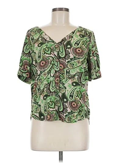Pre-owned Maeve By Anthropologie Short Sleeve Blouse In Green