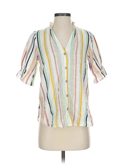 Pre-owned Maeve By Anthropologie Short Sleeve Blouse In White