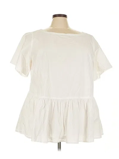Pre-owned Maeve By Anthropologie Short Sleeve Blouse In White