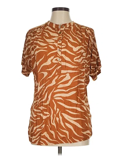 Pre-owned Maeve By Anthropologie Short Sleeve Polo In Brown