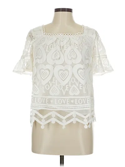 Pre-owned Maeve By Anthropologie Short Sleeve Top Ivory Sweetheart Neckline Tops In White