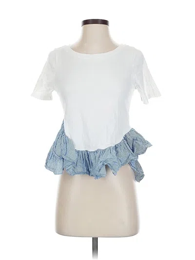 Pre-owned Maeve By Anthropologie Short Sleeve Top White Ruffles Neckline Tops